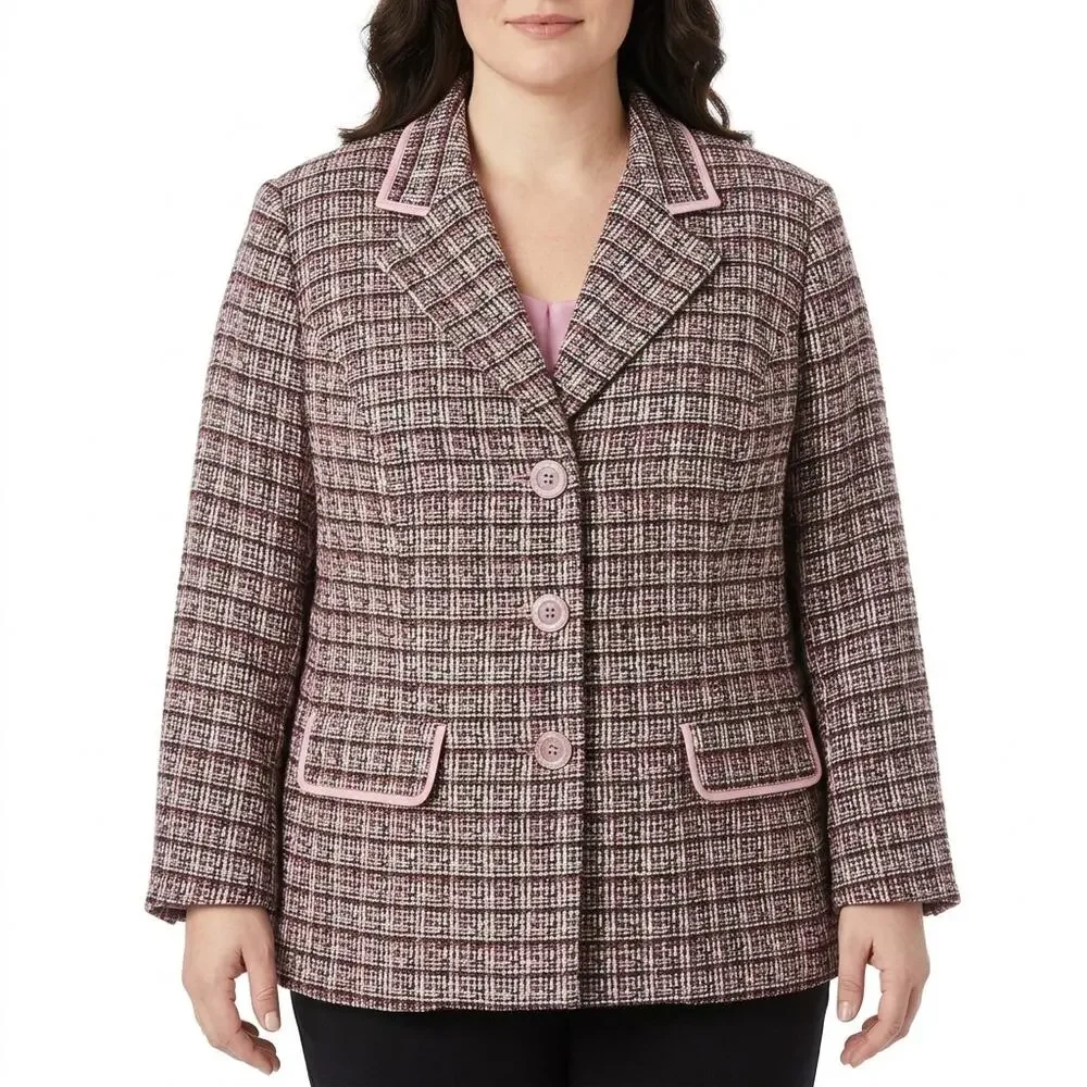 George Pink Plaid Blazer Lined Jacket Women Plus Size 22W/24W